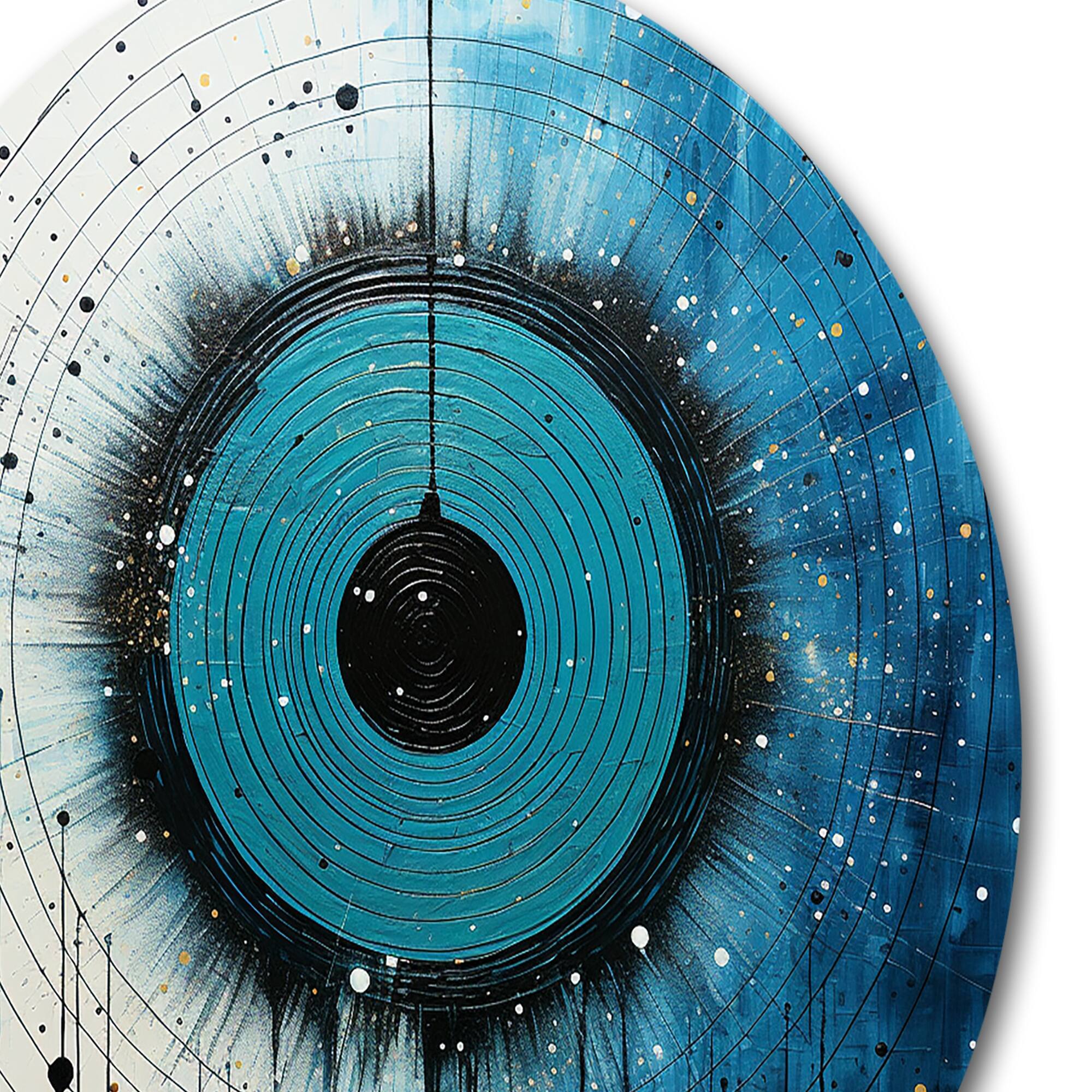 Designart "White Blue Minimalism Moon" Abstract Collages Metal Circle Wall Art Bed Bath